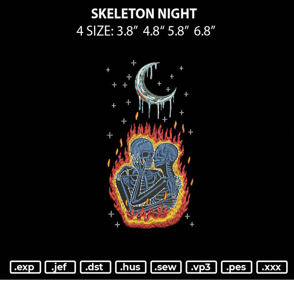 Skeleton Night Embroidery File 4 size