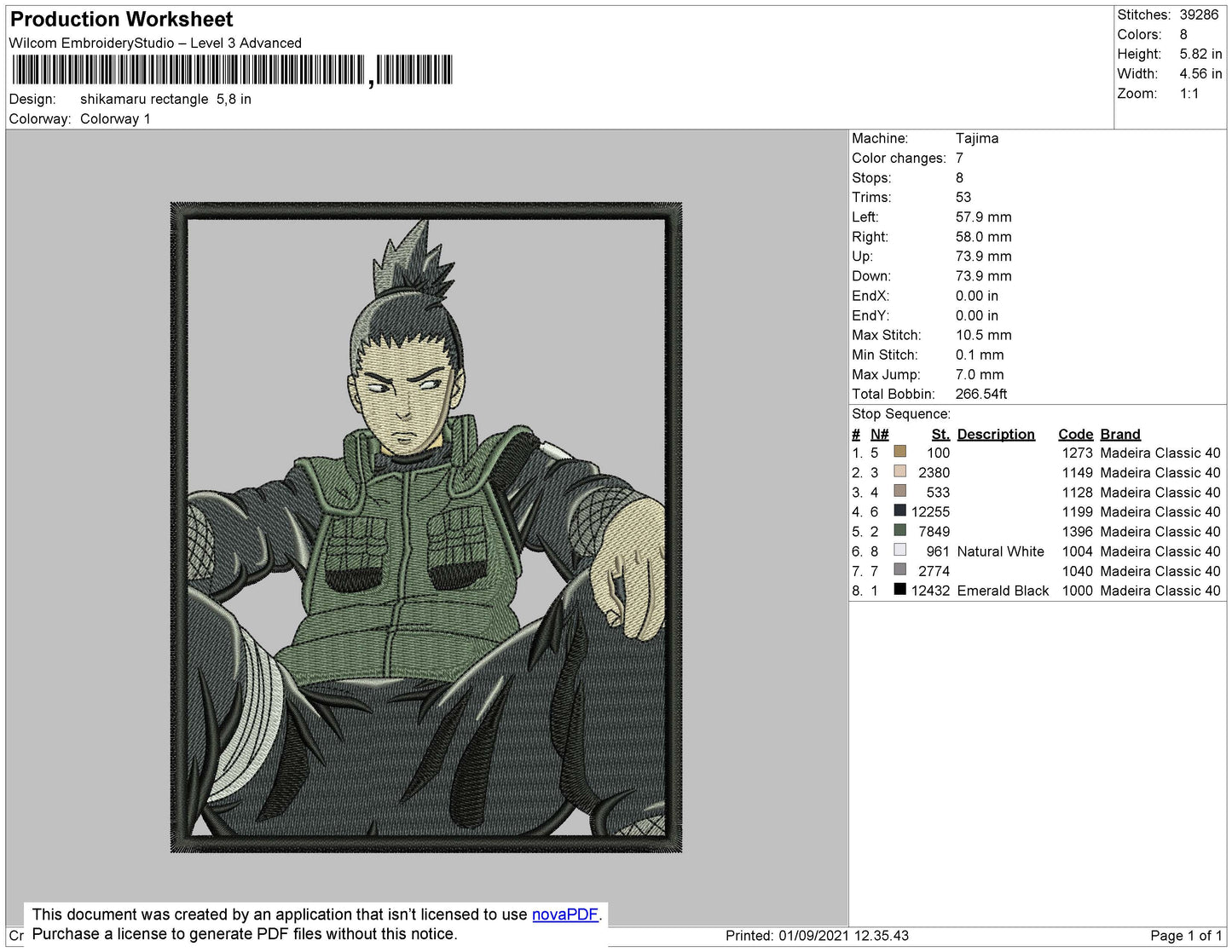Shikamaru Rectangle Embroidery File 4 size