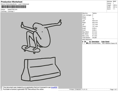 Skate2708 Embroidery File 4 size