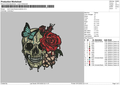 Skull Roses Embroidery File 6 sizes