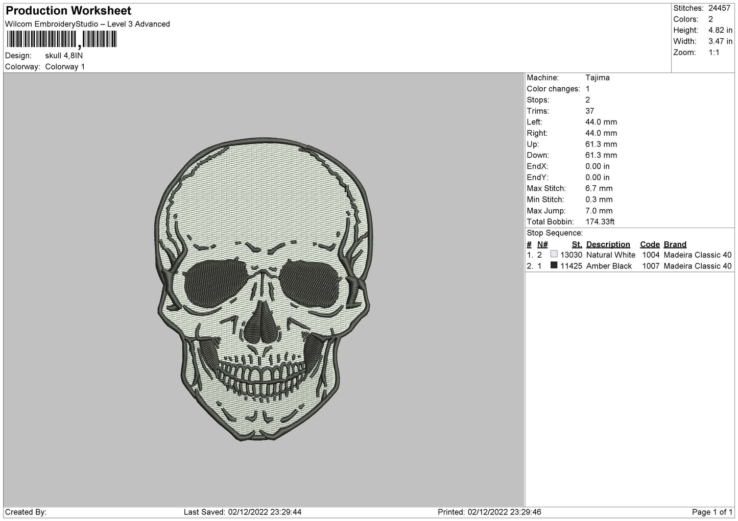 Head Skull Embroidery File 6 sizes