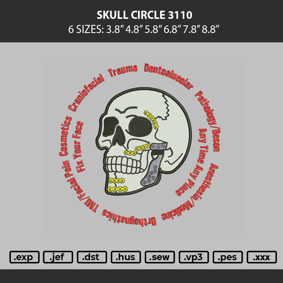 Skull Circle 3110 Embroidery Machine Design File 6 sizes