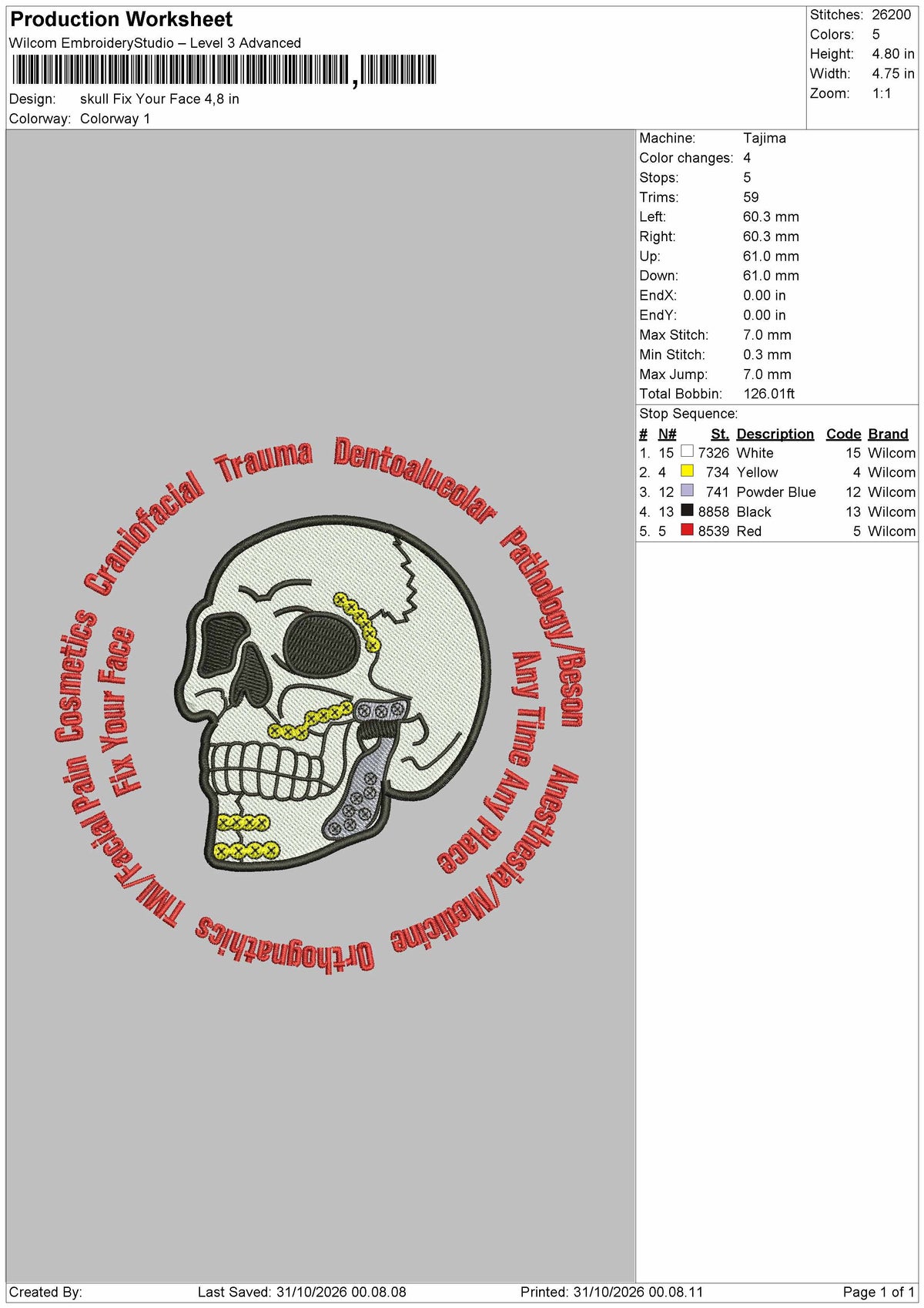 Skull Circle 3110 Embroidery Machine Design File 6 sizes