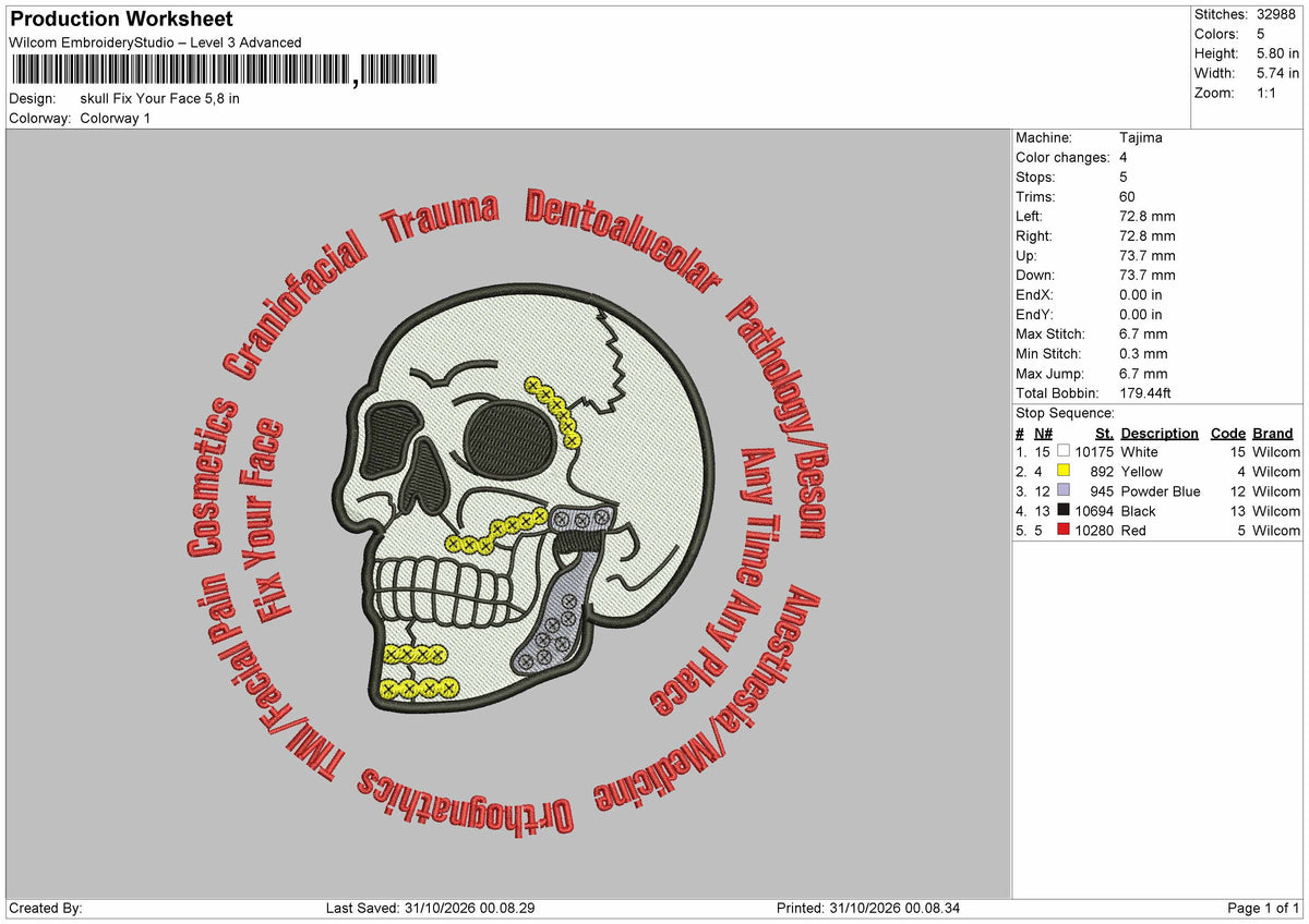 Skull Circle 3110 Embroidery Machine Design File 6 sizes