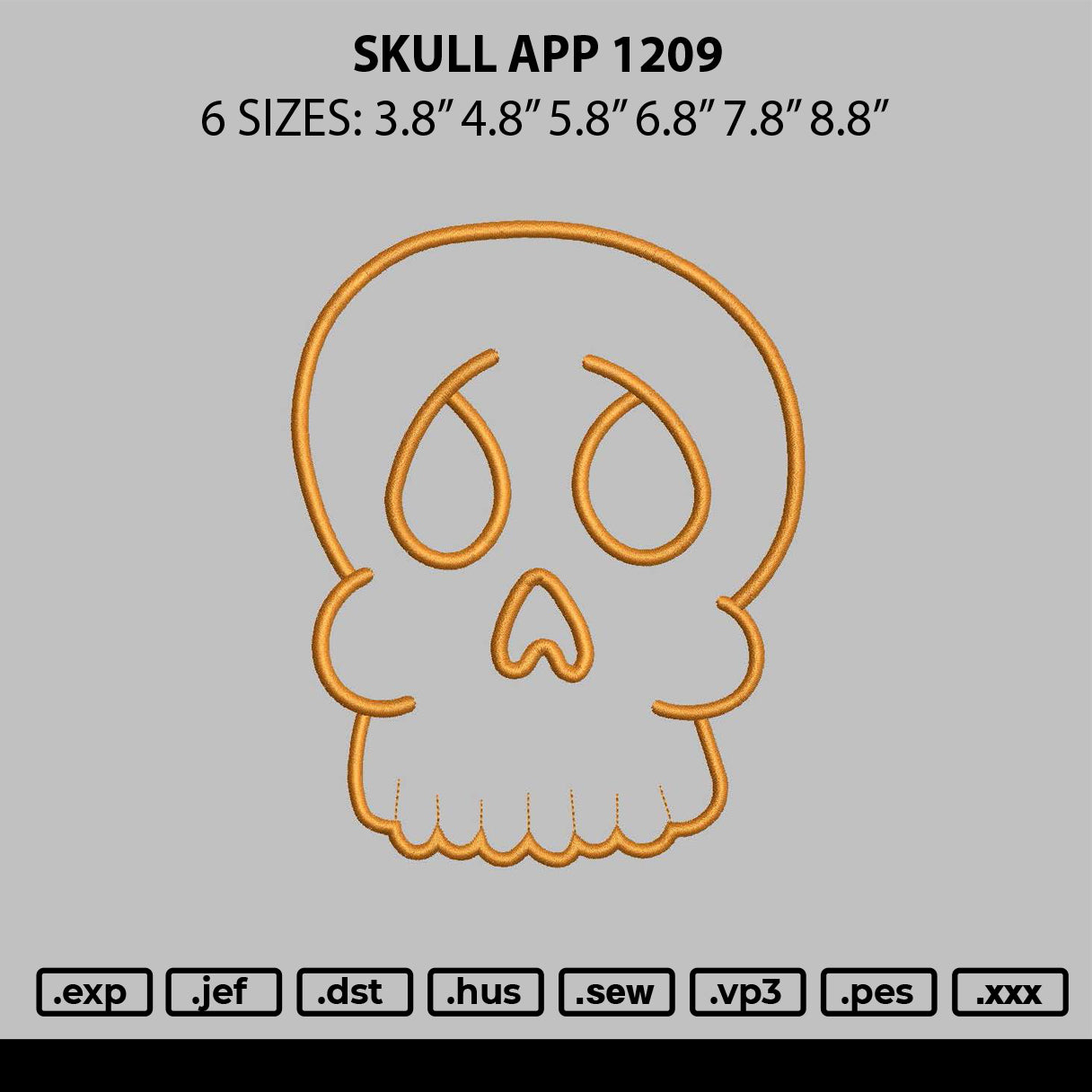 Skull App 1209 Embroidery File 6 sizes