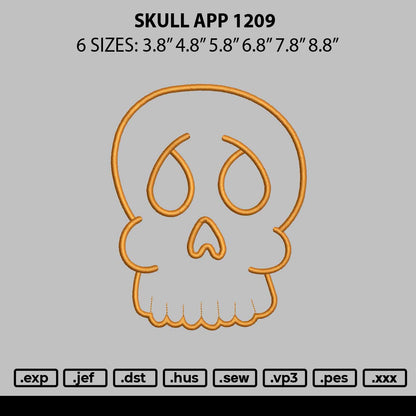 Skull App 1209 Embroidery File 6 sizes