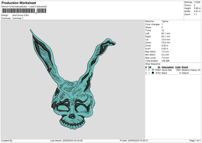 Skullbunny 03 Embroidery File 6 sizes