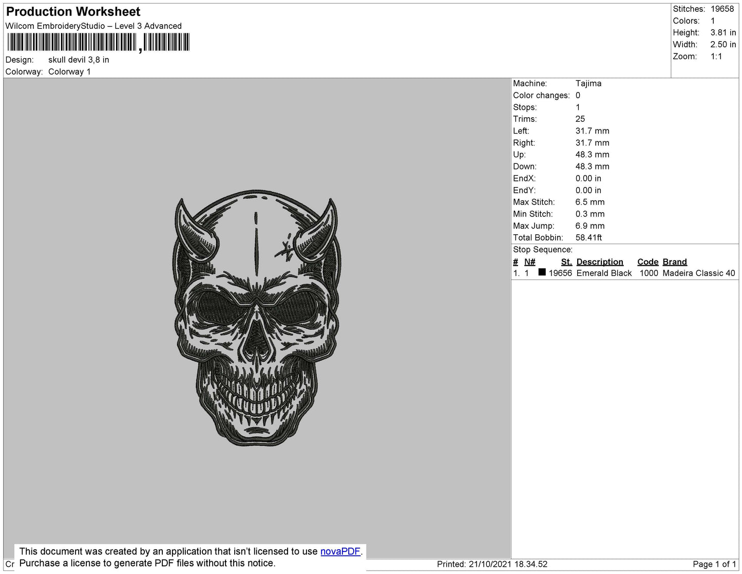 Skull Devil Embroidery File 4 size