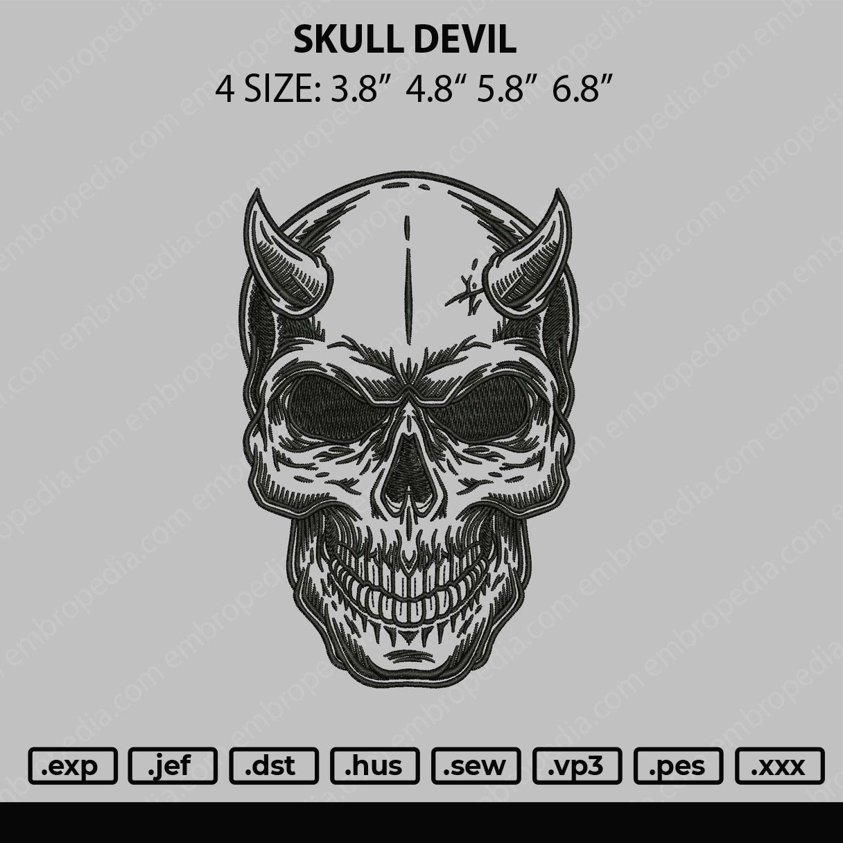 Skull Devil Embroidery File 4 size