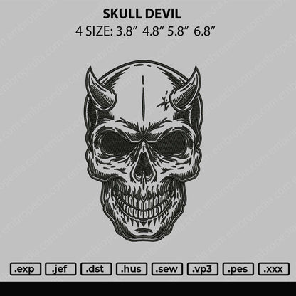 Skull Devil Embroidery File 4 size