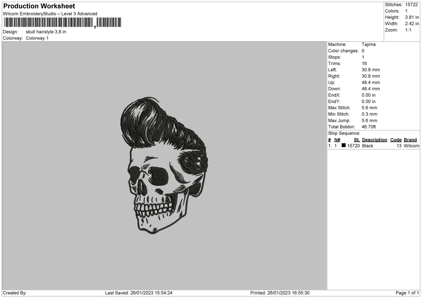 Skull Hairstyle Embroidery File 6 sizes