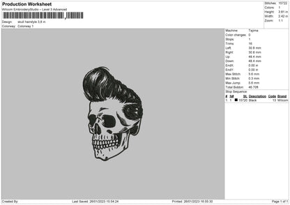 Skull Hairstyle Embroidery File 6 sizes
