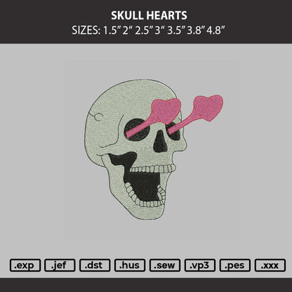Skull Hearts Embroidery Machine Design File 6 sizes