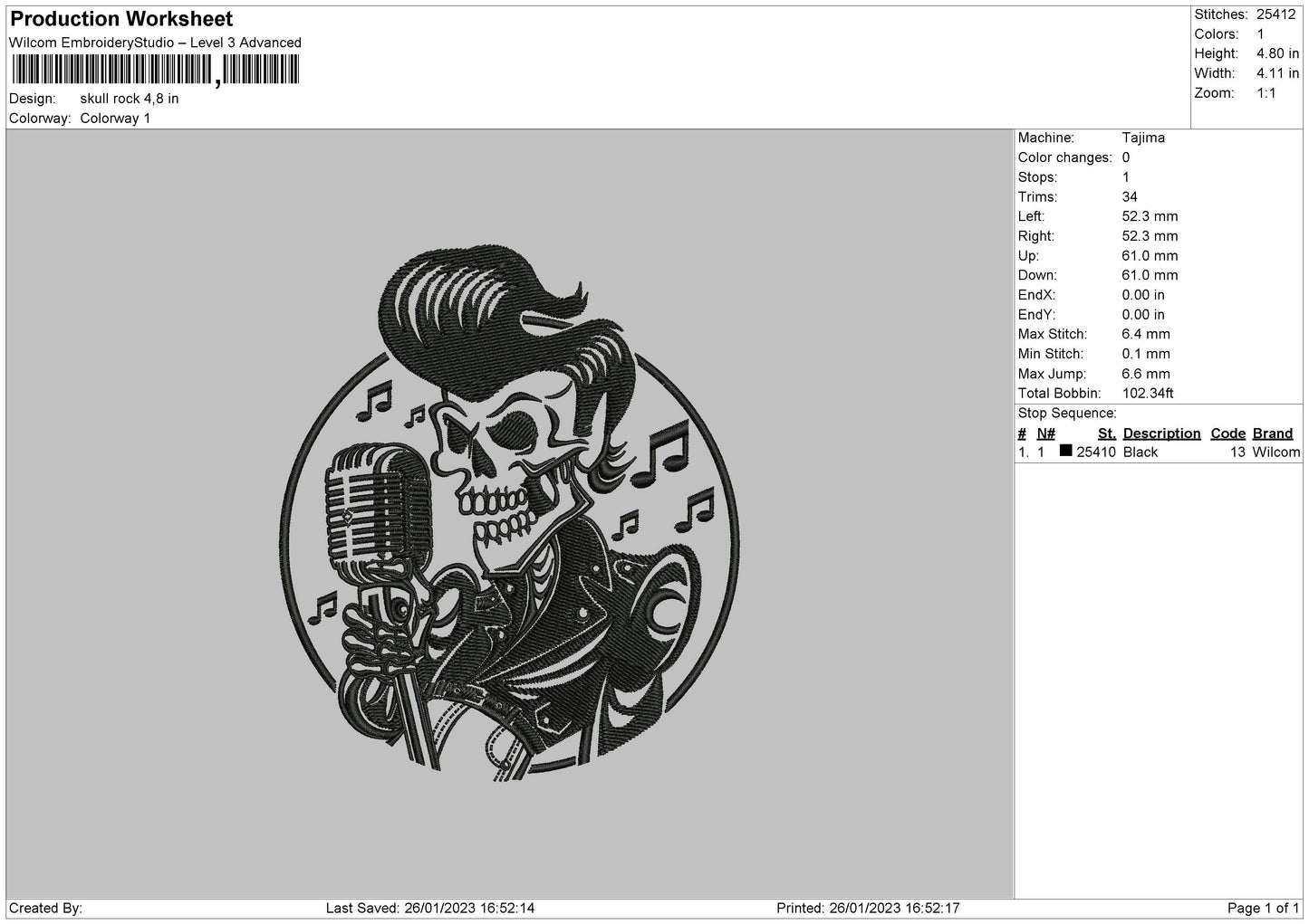 Skull Rock Embroidery File 6 sizes