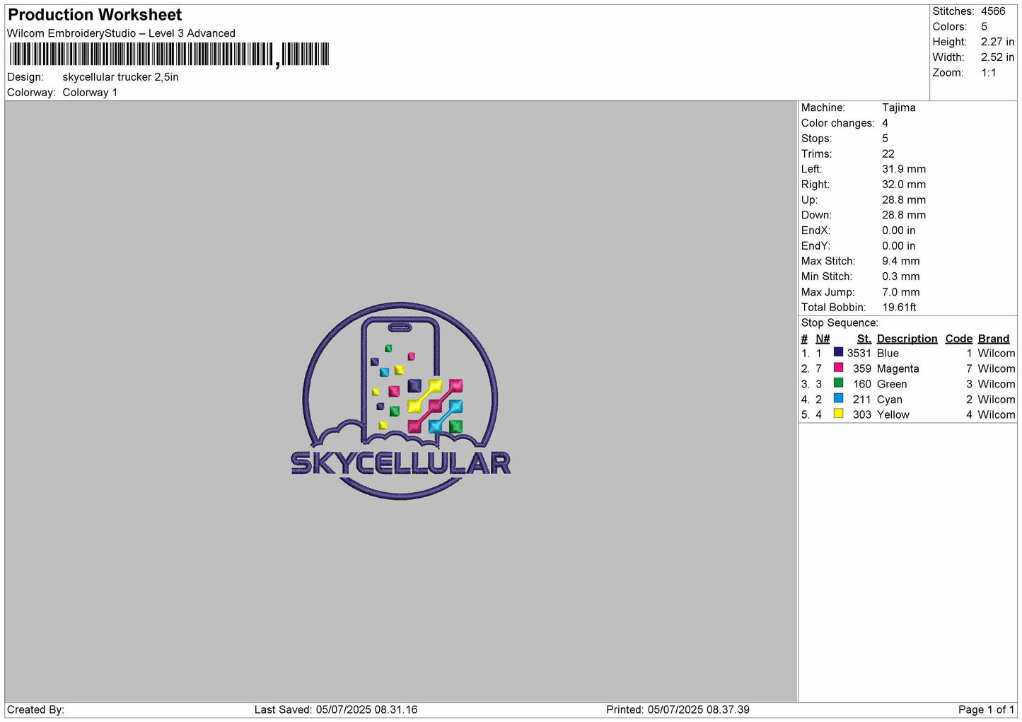 Skycellular Trucker Embroidery File