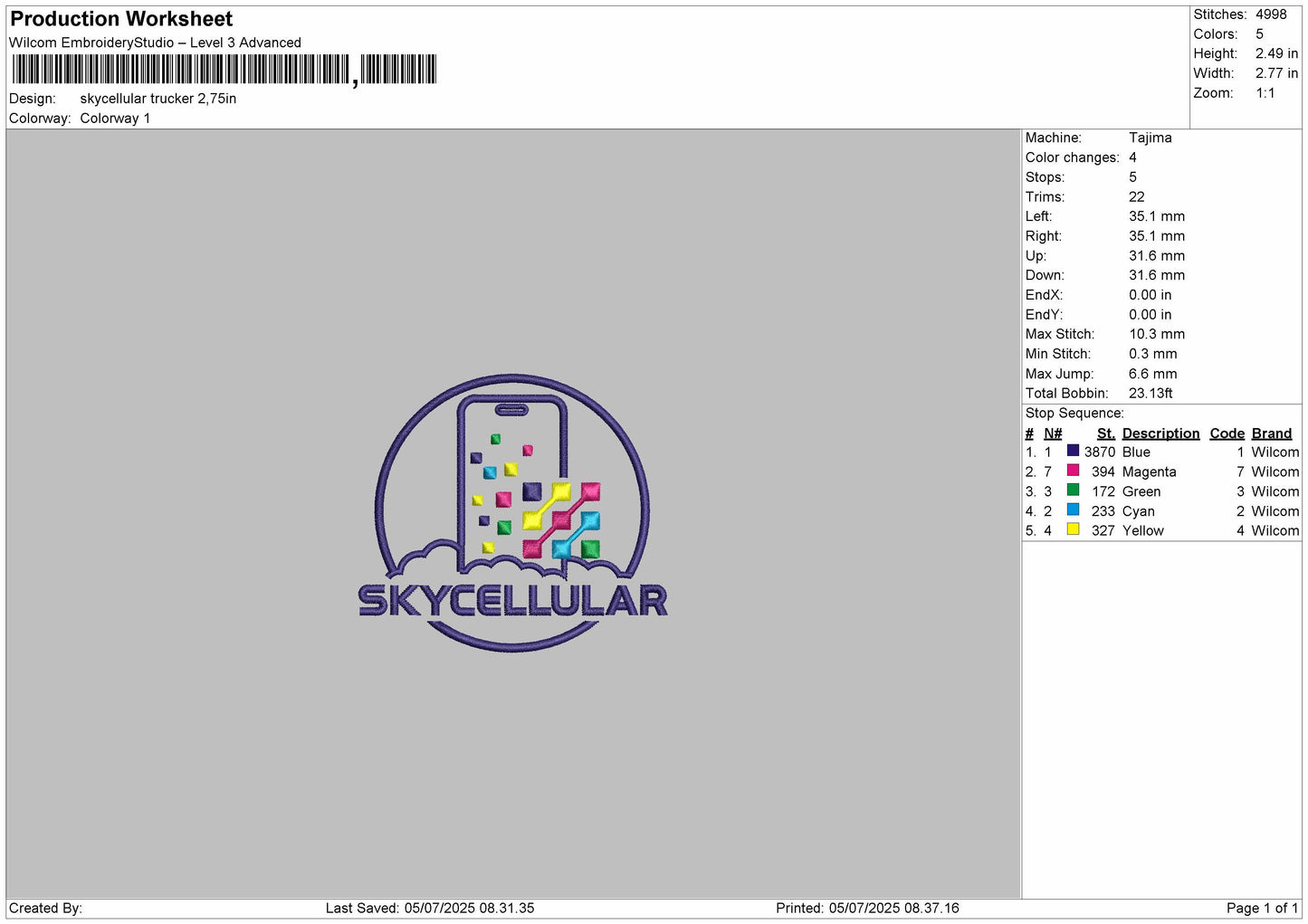 Skycellular Trucker Embroidery File