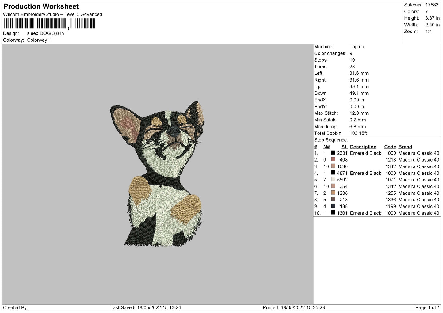 Sleep Dog Embroidery File 4 size