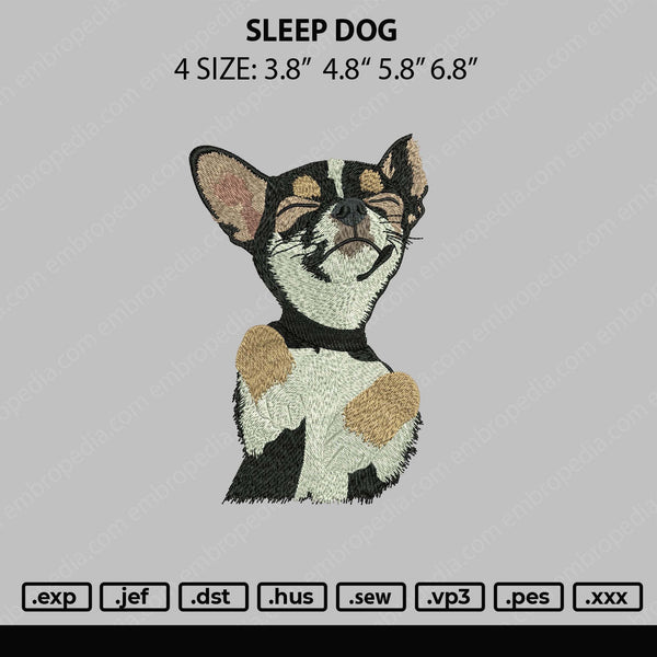 Sleep Dog Embroidery File 4 size