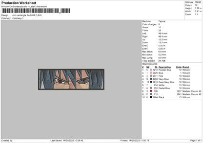 Slim Rectangle Sasuke Embroidery File 4 size