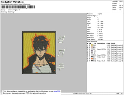 Solo Leveling Embroidery File 4 size