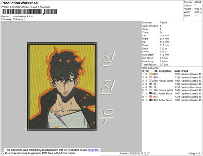 Solo Leveling Embroidery File 4 size