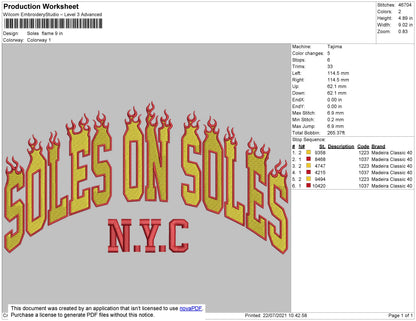 Soles Flames Embroidery File 4 size