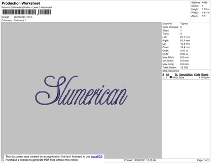 Slumerican Embroidery File 4 size