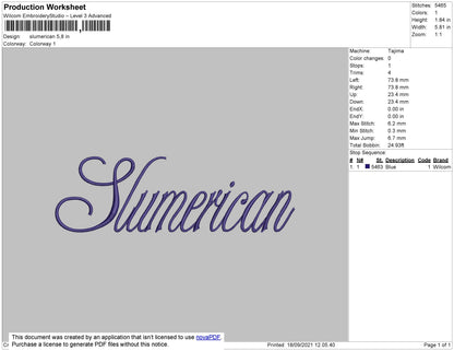 Slumerican Embroidery File 4 size