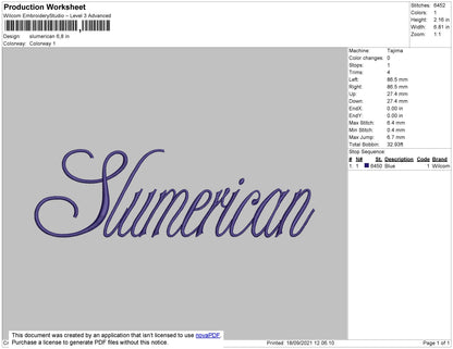 Slumerican Embroidery File 4 size
