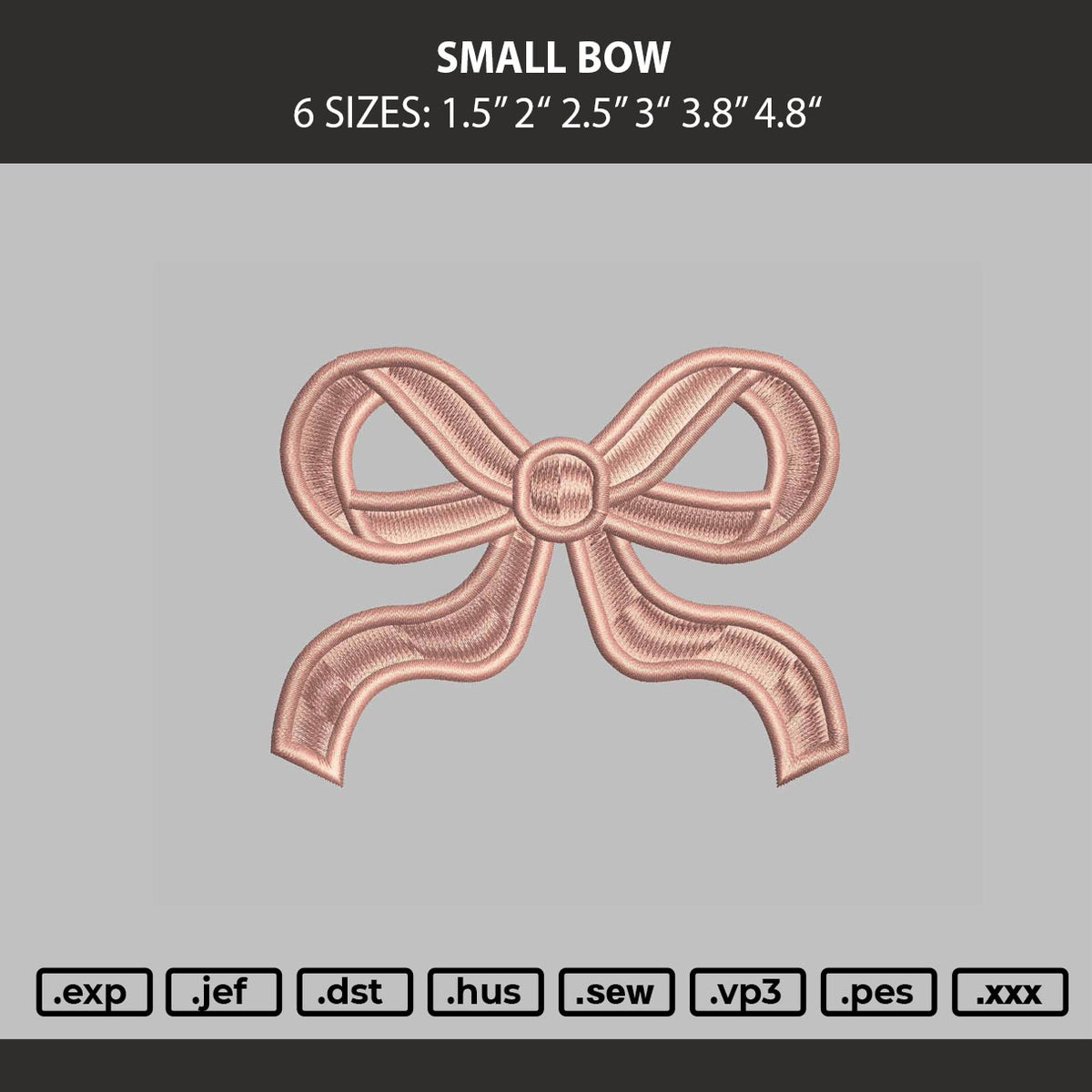 Small Bow Embroidery Machine Design File 6 sizes
