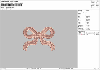 Small Bow Embroidery Machine Design File 6 sizes