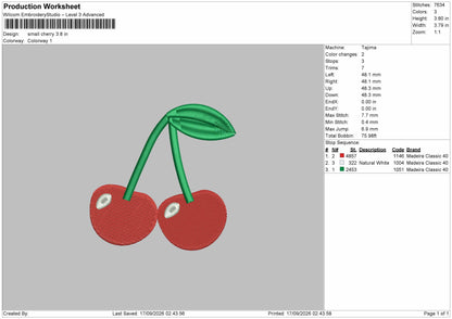 Small Cherry Embroidery Machine Design File 6 sizes