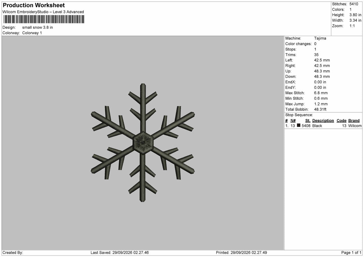 Small Snow Embroidery Machine Design File 6 sizes