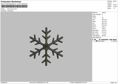 Small Snow Embroidery Machine Design File 6 sizes