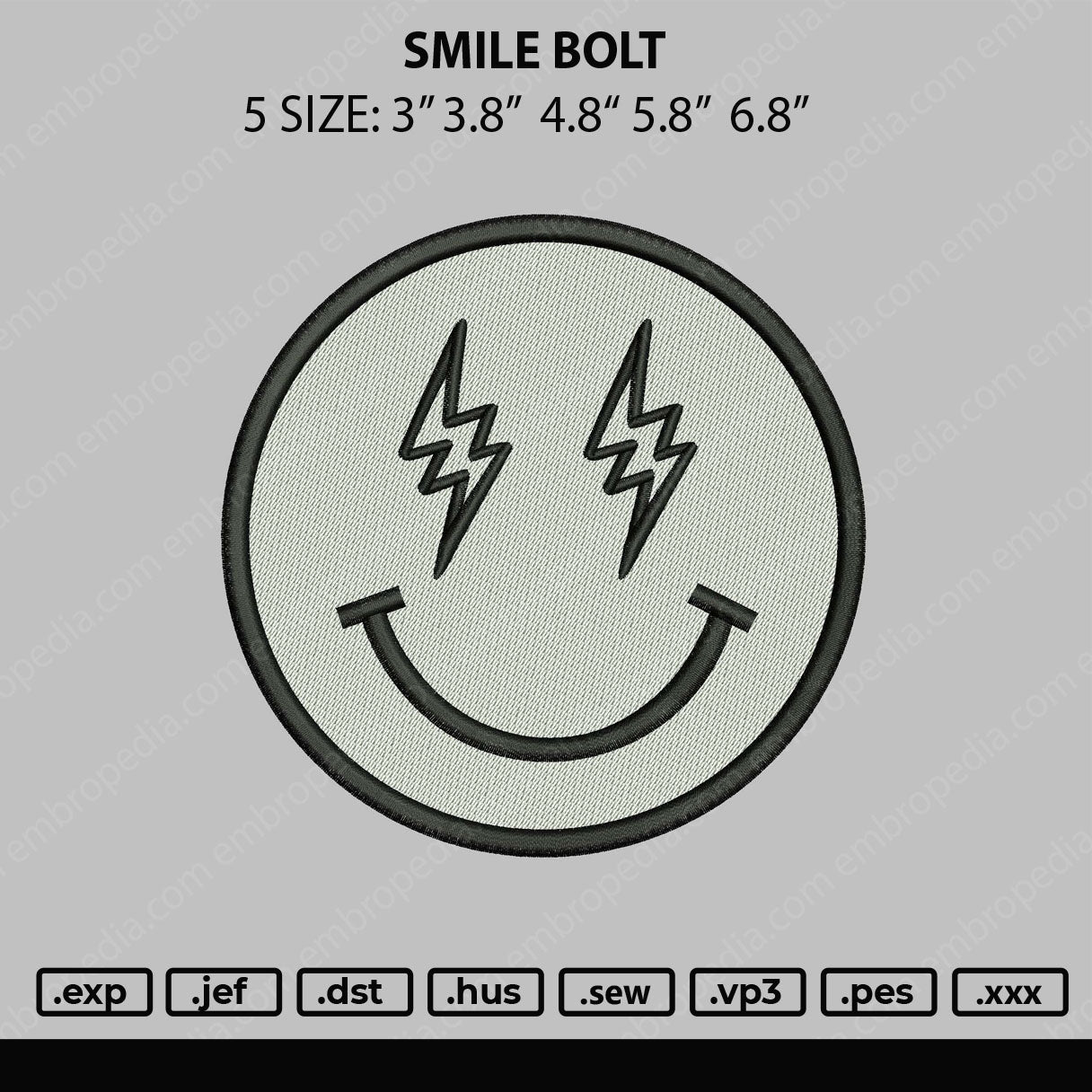 Smile Bolt Embroidery File 4 size