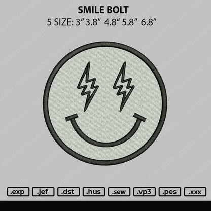 Smile Bolt Embroidery File 4 size
