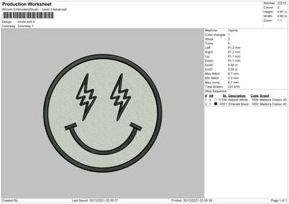 Smile Bolt Embroidery File 4 size