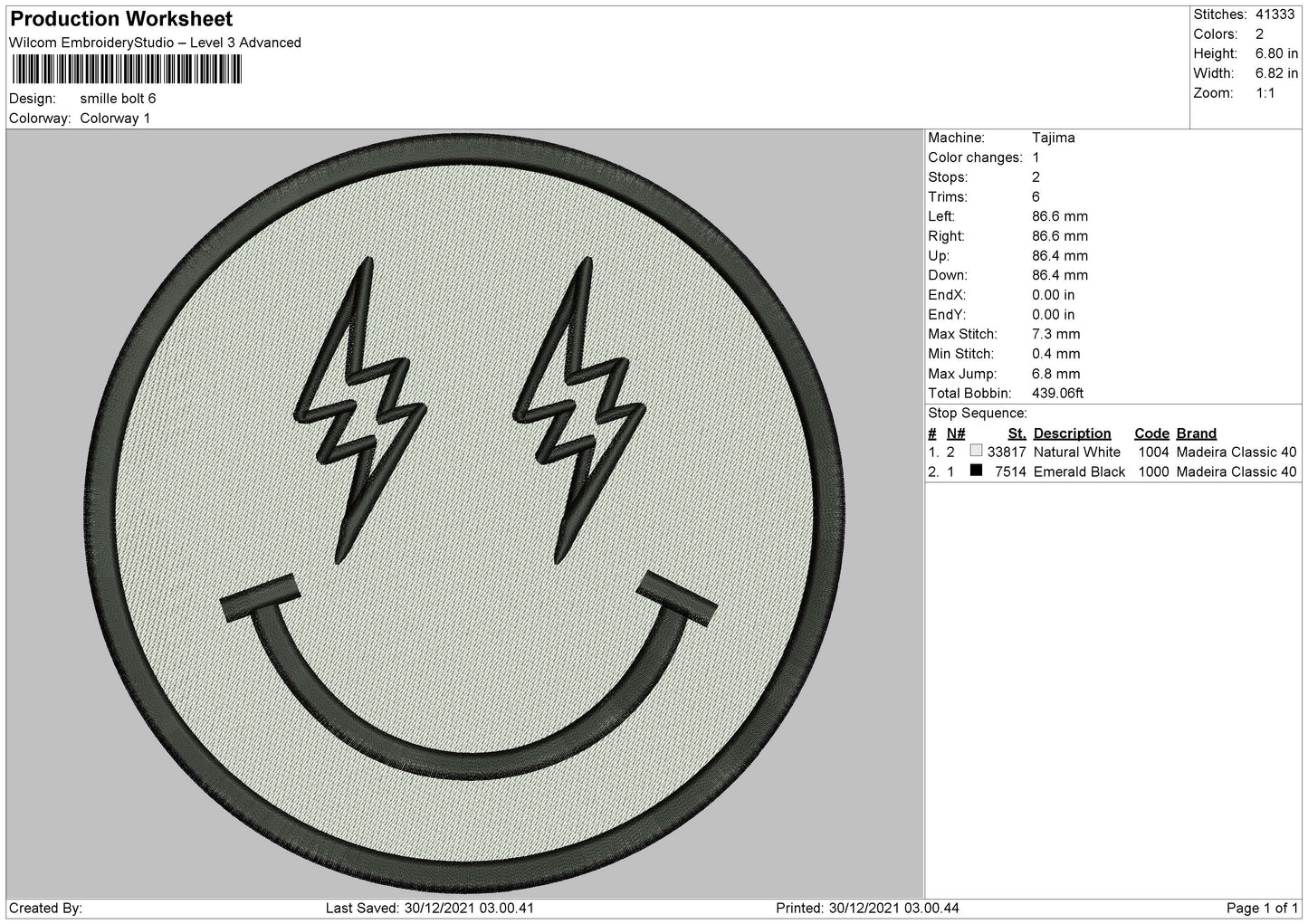 Smile Bolt Embroidery File 4 size