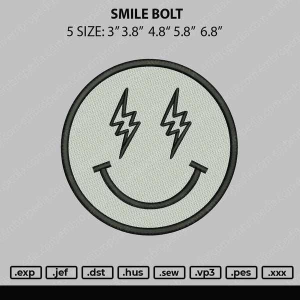Smile Bolt Embroidery File 4 size