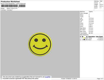 Smile Icon Embroidery File 3 size