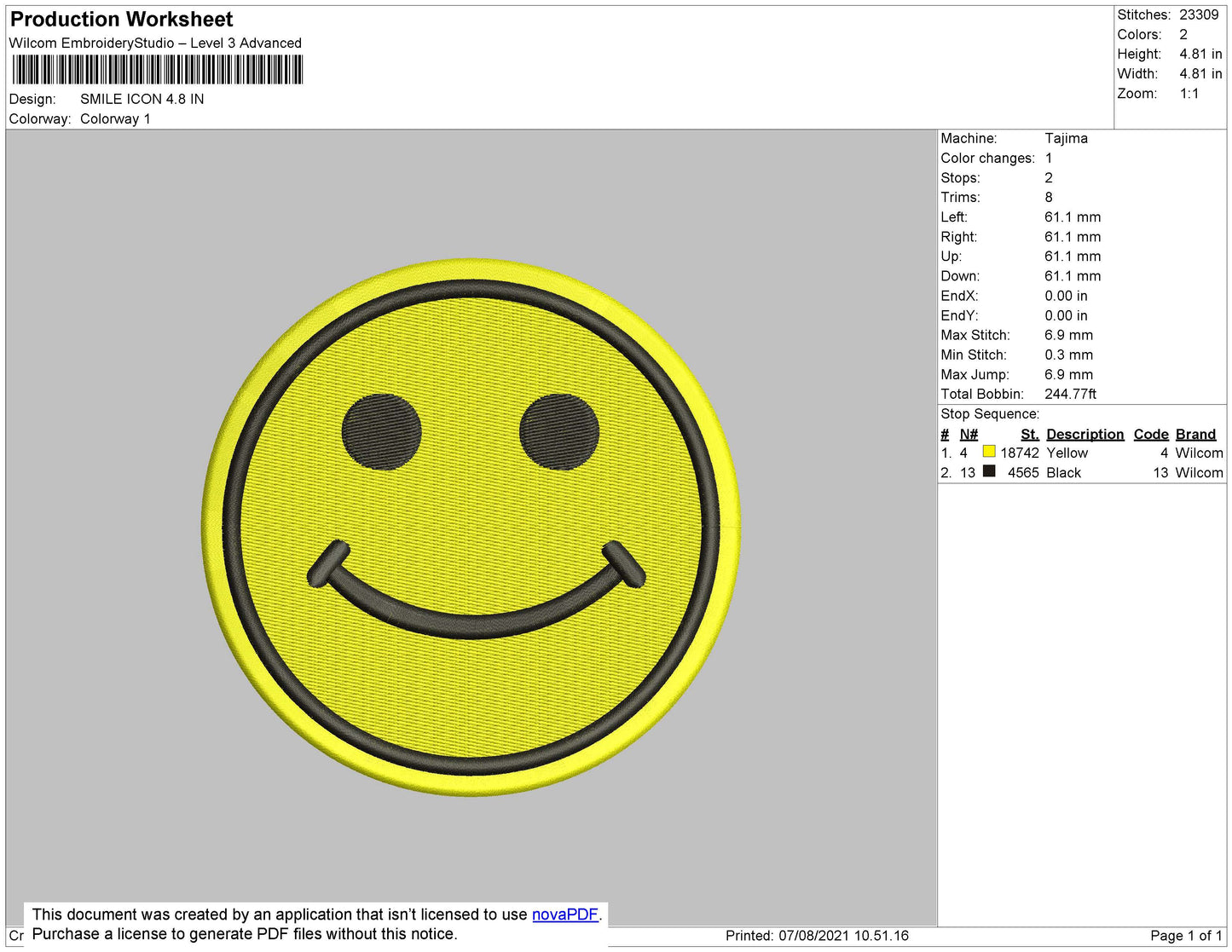 Smile Icon Embroidery File 3 size