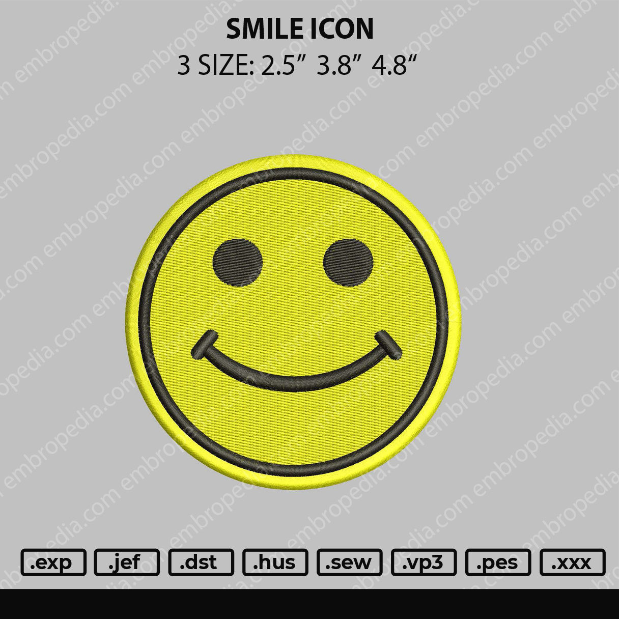 Smile Icon Embroidery File 3 size