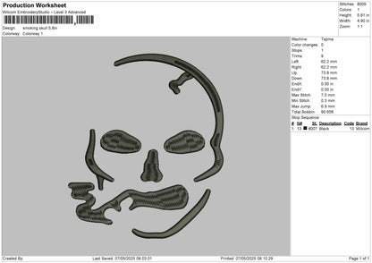 Smoking Skull Embroidery Files