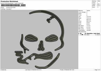 Smoking Skull Embroidery Files