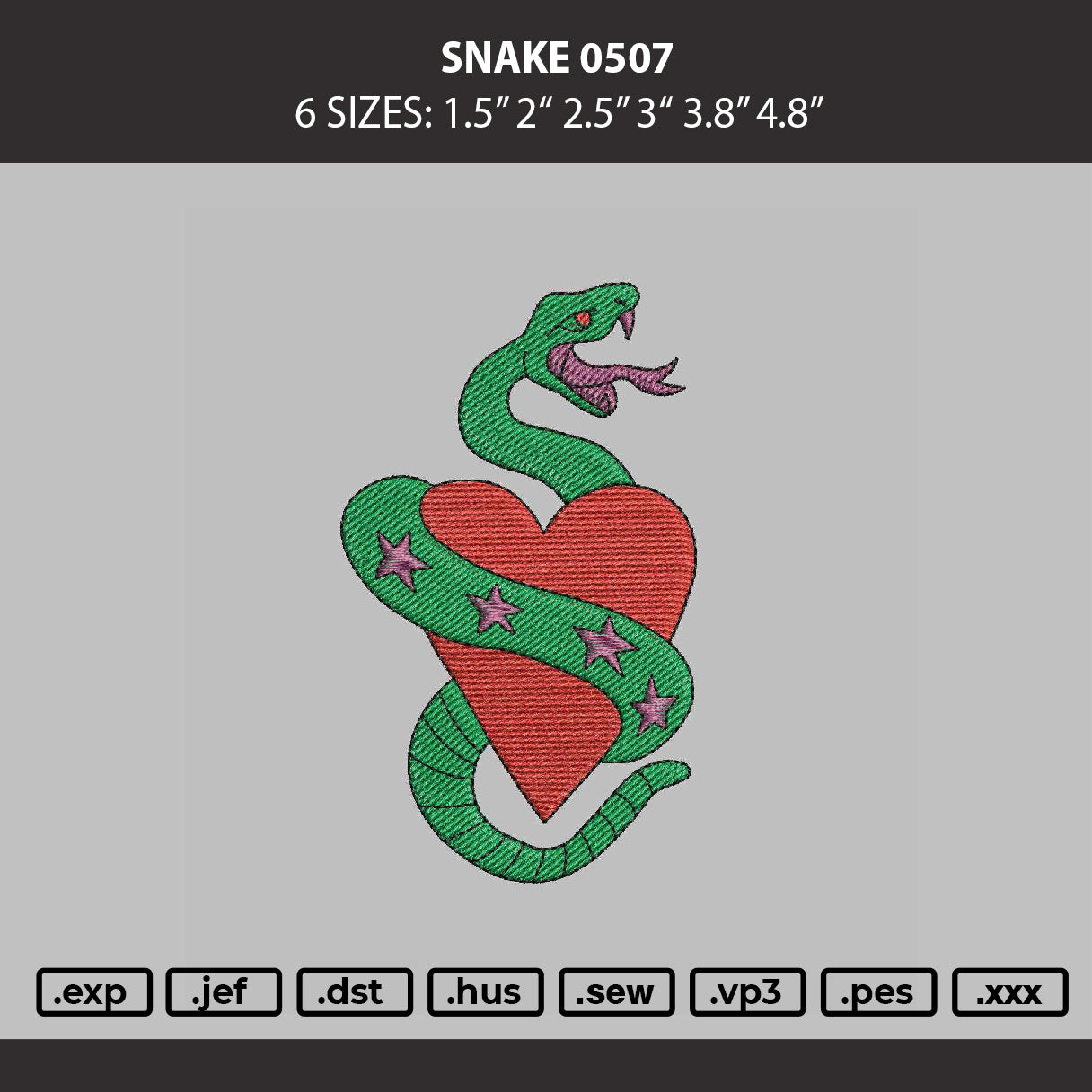 Snake 0507 Embroidery Machine Design File 6 sizes
