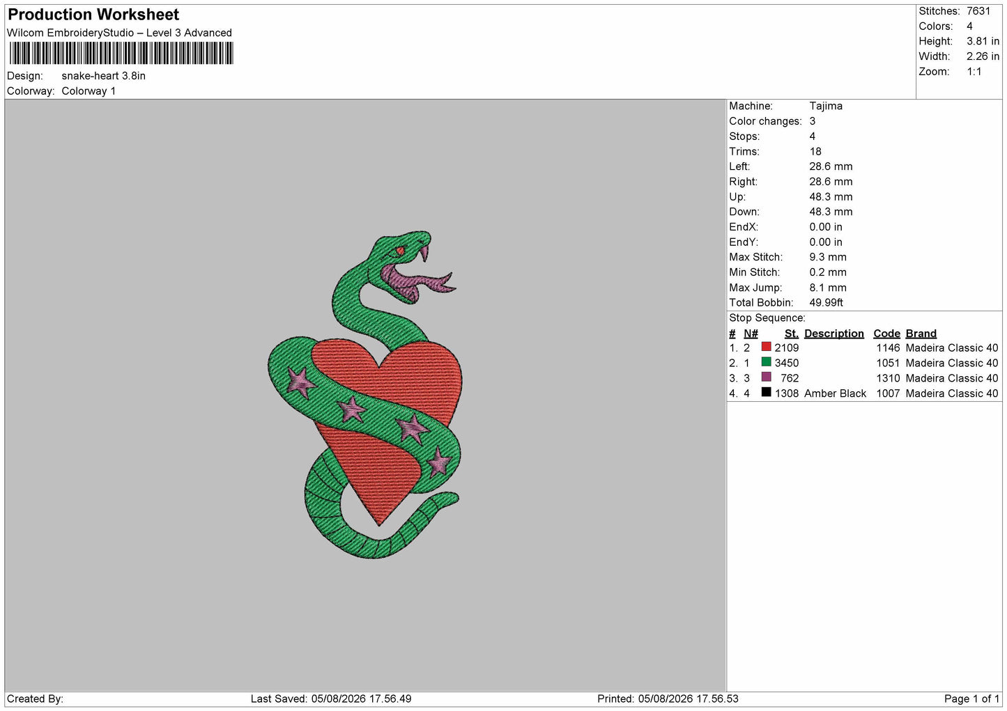 Snake 0507 Embroidery Machine Design File 6 sizes
