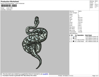 Snake Embroidery File 4 size