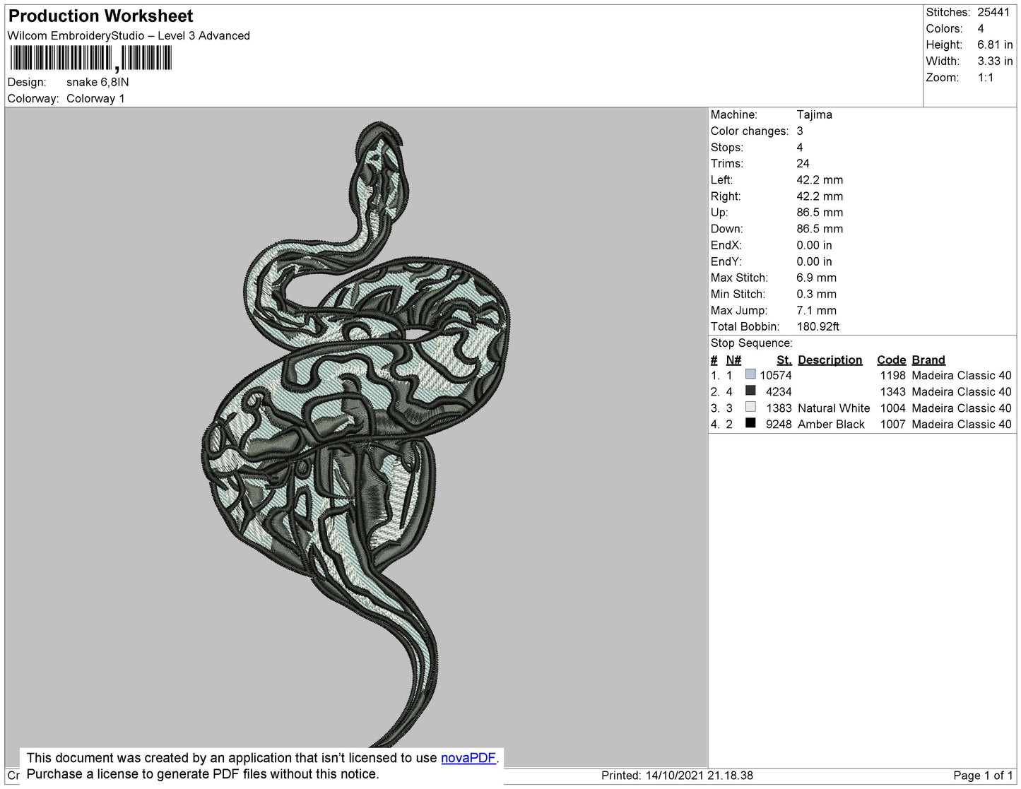 Snake Embroidery File 4 size