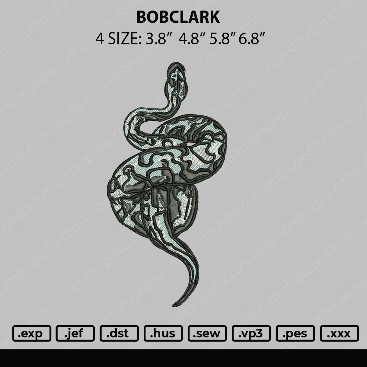Snake Embroidery File 4 size