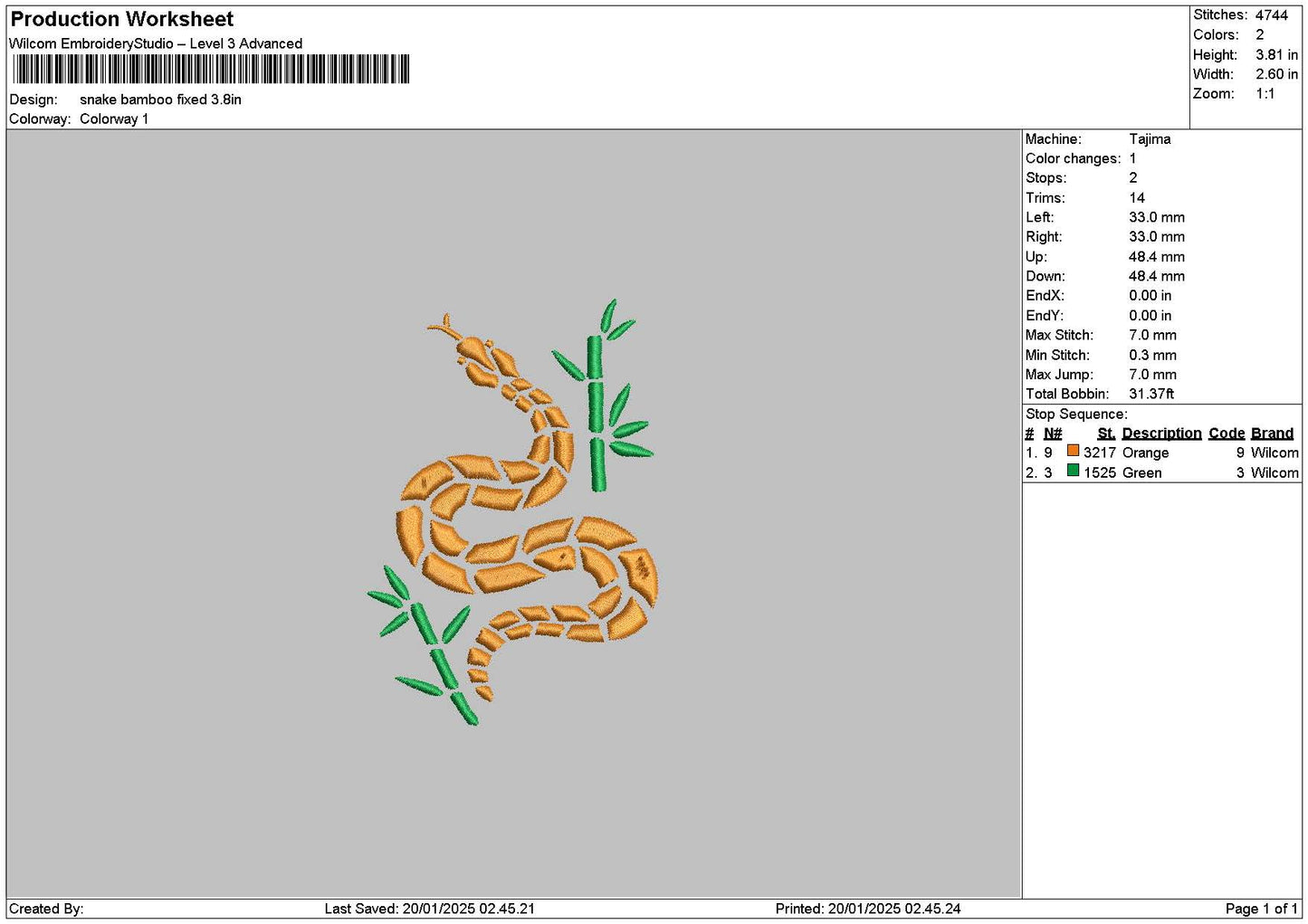 Snake Outline 02 Embroidery File 6 sizes